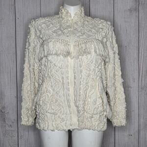 VTG Chenille Fringe Zip Jacket – Upcycled Western Boho Statement Piece, sz Large
